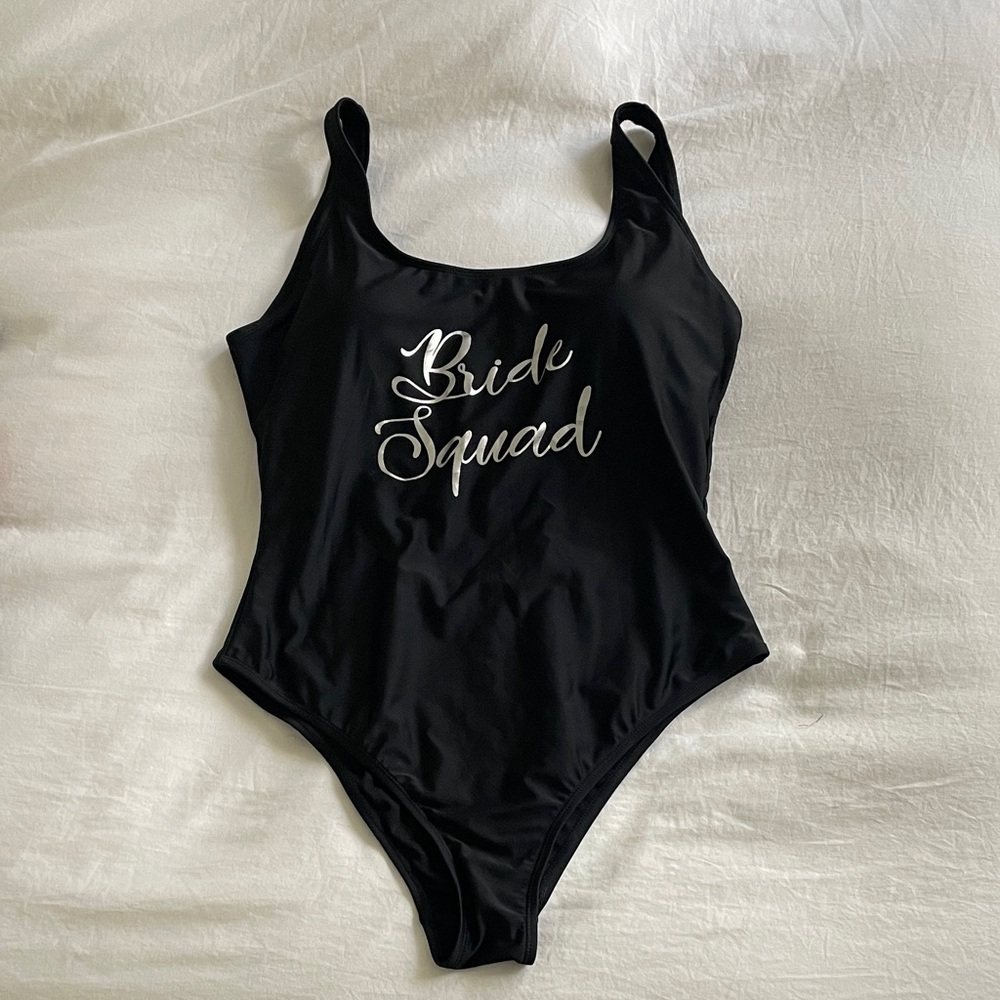 $2! 5 for $10 🔥Black 'Bride Squad' Women's One-Piece Swimsuit Sz L